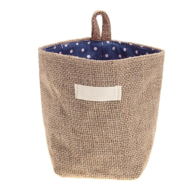 Retro Cotton Linen Storage Box Cosmetic Makeup Sundries Basket Mini Desktop Storage Bag Door Hanging Bags