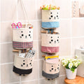 Cute Cat Pattern Cotton Linen Hanging Storage Bag 3 Pockets Wall Mounted Wardrobe Hang Bag Wall Pouch Cosmetic Toys Organizer