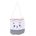 Cute Cat Pattern Cotton Linen Hanging Storage Bag 3 Pockets Wall Mounted Wardrobe Hang Bag Wall Pouch Cosmetic Toys Organizer
