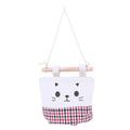 Cute Cat Pattern Cotton Linen Hanging Storage Bag 3 Pockets Wall Mounted Wardrobe Hang Bag Wall Pouch Cosmetic Toys Organizer