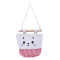 Cute Cat Pattern Cotton Linen Hanging Storage Bag 3 Pockets Wall Mounted Wardrobe Hang Bag Wall Pouch Cosmetic Toys Organizer