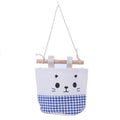 Cute Cat Pattern Cotton Linen Hanging Storage Bag 3 Pockets Wall Mounted Wardrobe Hang Bag Wall Pouch Cosmetic Toys Organizer